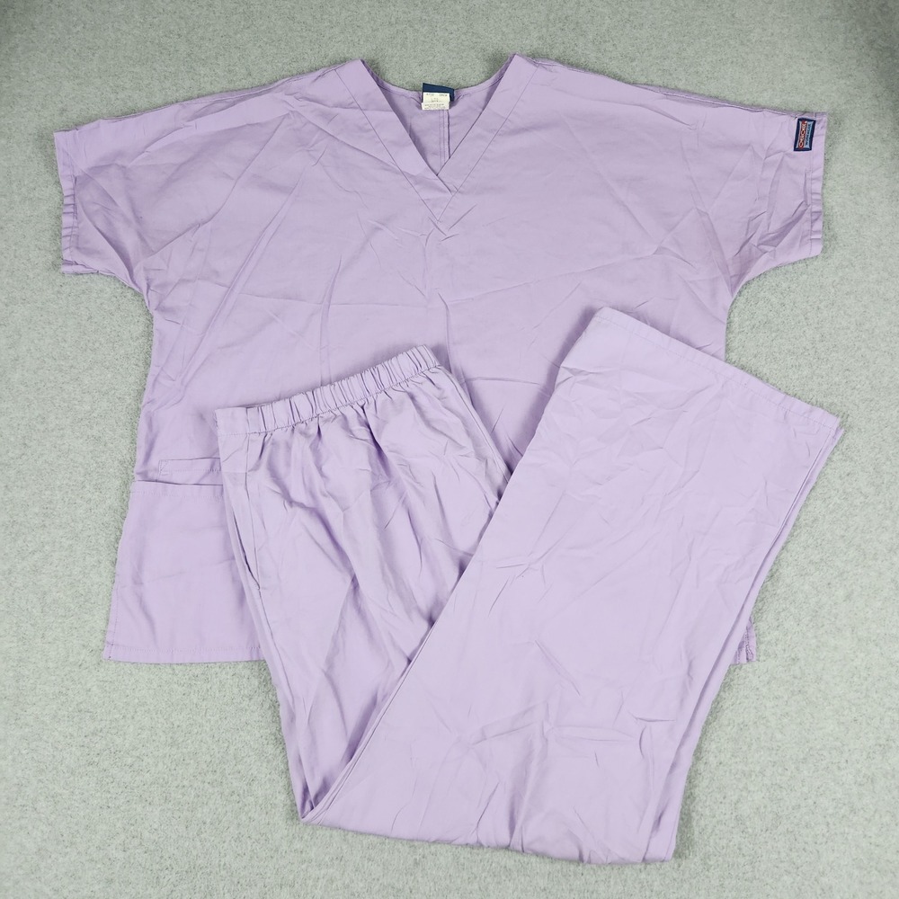 Cherokee Workwear 2 Piece Scrub Set Unisex XL Purple Medical Short Sleeve V-Neck